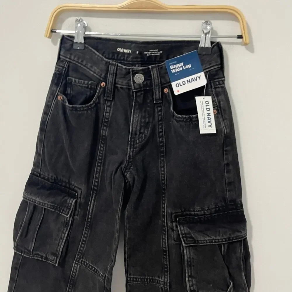 NEW Old Navy Girl's Black Baggy Wide Leg Jeans Size 8